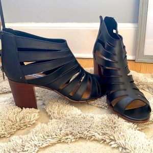 Steve Madden Vendenta Short Black Leather Peep Toe Booties